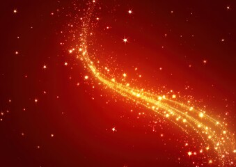 Vibrant Red and Gold Star Sparkle Light Background with Glittering Trails, Ideal for Festival, Celebration, New Year, Chinese Holiday, and Decorative Design Concepts.