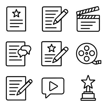 Collection of Film and Media Icons Representing Awards Scripts and Production.