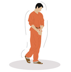 Obraz premium prisoner wearing orange shirt in handcuffs. The man wearing orange jail uniform vector