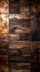 Rustic Wood Panel Wall with Textured and Weathered Surface.