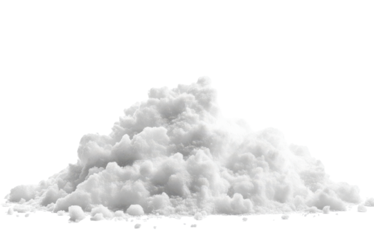 Pile of white powder isolated on transparent background. Pile of white snow isolated on white background.
