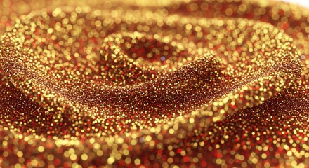 Golden Glittering Particles Forming Waves Surface in Soft Focus Luxury Texture