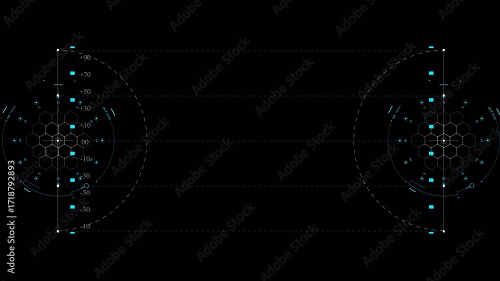 Poster abstract digital art with complex geometric shapes and patterns on black background.