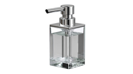 Clear rectangular soap dispenser with chrome accents