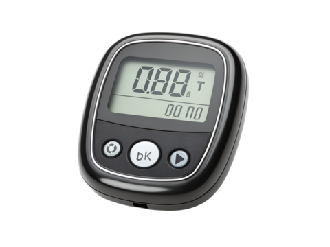 Digital meter isolated on transparent background, close up view