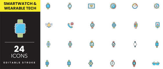 Smartwatch & Wearable Tech Color Icon Set | Modern Wearable Devices, Fitness & Digital Gadgets Symbols