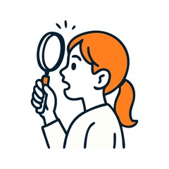 Woman Looking Through Magnifying Glass Illustration Examining Closely and Surprised
