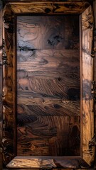 Rustic Wooden Door with Intricate Grain Patterns and Textured Frame.