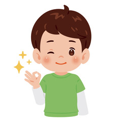 OKサインのポーズをする男の子の上半身イラスト／An illustration of a boy's upper body making an OK sign