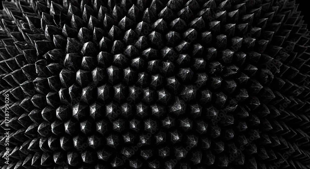Poster Monochrome textured abstract surface with repeating pyramidal structures in high resolution