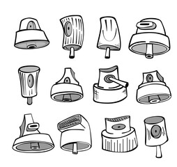 graffiti spray caps vector bundle set illustration