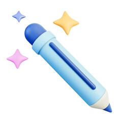 AI magic wand tool icon with stylus pen and star sparkle for image and photo editing, graphic design symbol for selection, masking, cutout, retouch and brush, content generator, 3d illustration