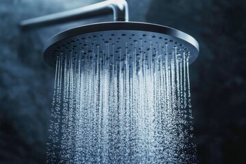 Close-up of a showerhead with flowing water - refreshing bathroom concept for Close up shower head running