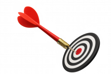Red dart hitting target bullseye, achieving business goal, success, precision, marketing accuracy concept