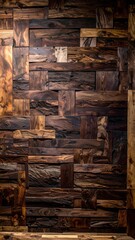 Rustic Wooden Wall Art A Textured Mosaic of Natural Wood.