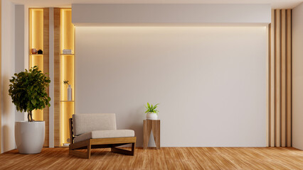 Minimalist room interior with wood flooring and empty wall- 3D rendering