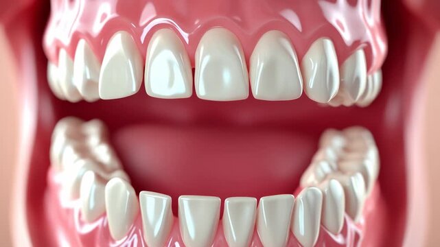 Close up of healthy human teeth and gums with clean white enamel showing dental care and oral hygiene