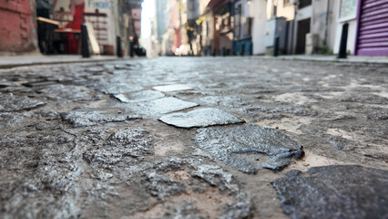 Cobblestone street view in a quiet urban alley