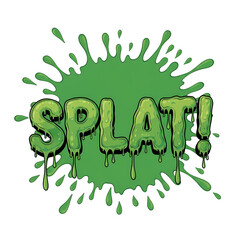 Cartoon Green Paint Splatter with 'Splat!' Text