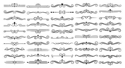 Fototapeta premium Collection of decorative black line dividers and ornaments on a white background for design elements