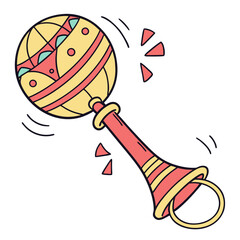 Cute Rattle Toy Vector Icon | Baby Toy Outline AI Graphics Design File