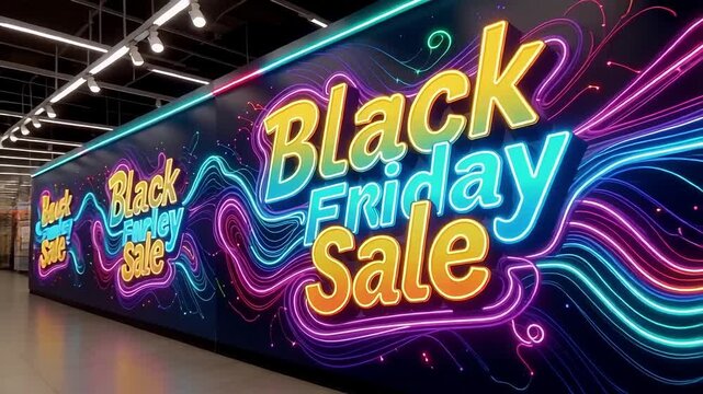 Black Friday sale neon sign glows vibrantly, announcing big savings and creating shopping excitement