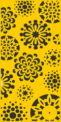 A yellow and black pattern with a black flower