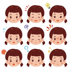 色々な感情を持つ女の子のイラストセット　顔のみ／An illustration of a girl's face with multiple expressions