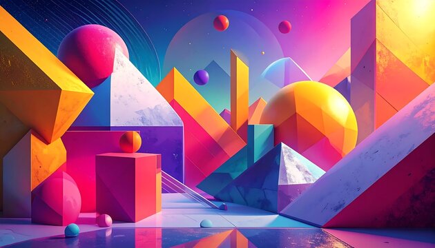 Abstract geometric scene with vibrant colors - Powered by Adobe