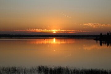 Setting Sun On Astotin Lake, Elk Island National Park, Alberta