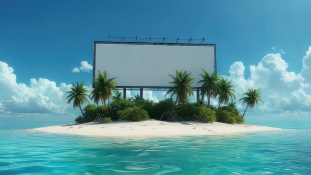Empty billboard on a tropical island
