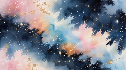 Abstract watercolor galaxy background with stars and cosmic colors  