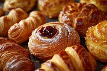 Variety of Delicious Baked Pastries Captured in Close-up Shot Close up different