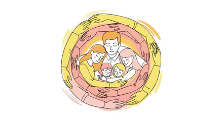Loving family embraced in a circle of support and warmth, a symbol of unity, togetherness, and unbreakable bonds, perfect for heartwarming campaigns