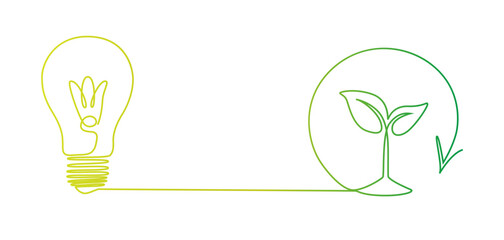 Plant and light bulb in one continuous line drawing. Creative concept of renewable green energy and environmental friendly sources. 