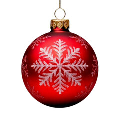  Glossy Red Christmas Ornament with White Snowflake Print, Front View, Isolated on Transparent Background PNG