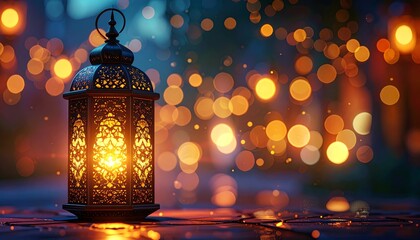 Ornate lantern glows at night