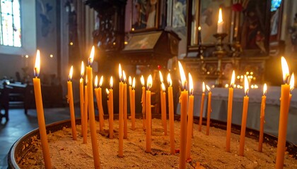 Many lit candles in a church (2)