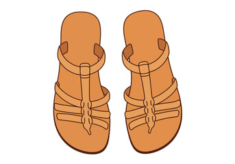 A pair of sandalstyle tan leather shoes face upwards