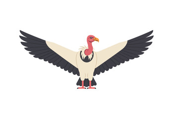A vulture spreads its wings displaying blacktipped feathers and a pink head in a vector graphic
