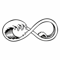 Stylized infinity symbol seamlessly merging with crashing ocean waves representing eternal flow and the boundless power of nature s aquatic forces