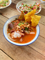 Spicy Yen-Ta-Fo Rice Stick Noodles with Seafood