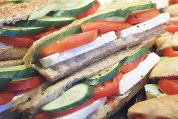 Fresh vegetable sandwiches ready for lunch service