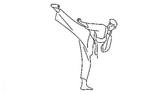 line art animation of man practicing karate combat