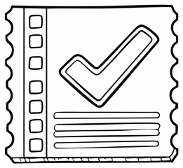 Black and White Checklist Ticket: Hand Drawn Style with Check Mark and Lines for Task List or To-Do List Items