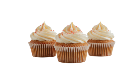 Three Delicious Cupcakes with Swirled Buttercream Frosting and Sprinkles