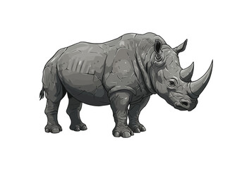 Obraz premium Powerful grey rhinoceros vector illustration standing featuring thick wrinkled skin and two prominent horns.