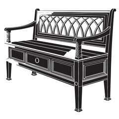 Black storage bench Silhouette Vector, High Quality Illustration on White Background