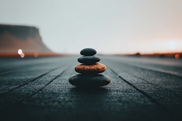 Zen stones balanced on a road