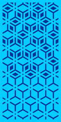 A blue pattern with geometric shapes and squares